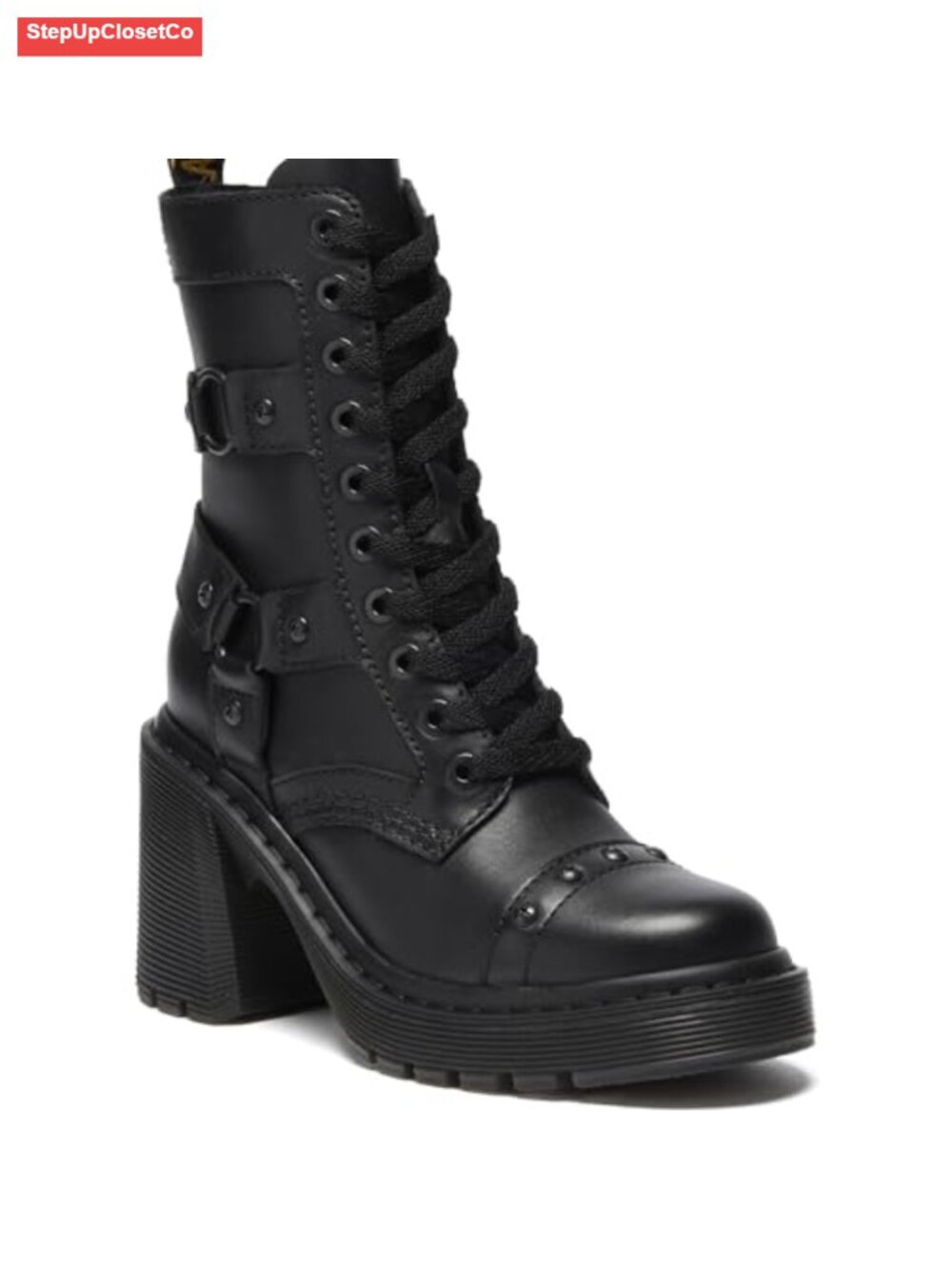 Dr. Martens Chesney Harness 10-Eye Ankle Boots Leather Flare Heel